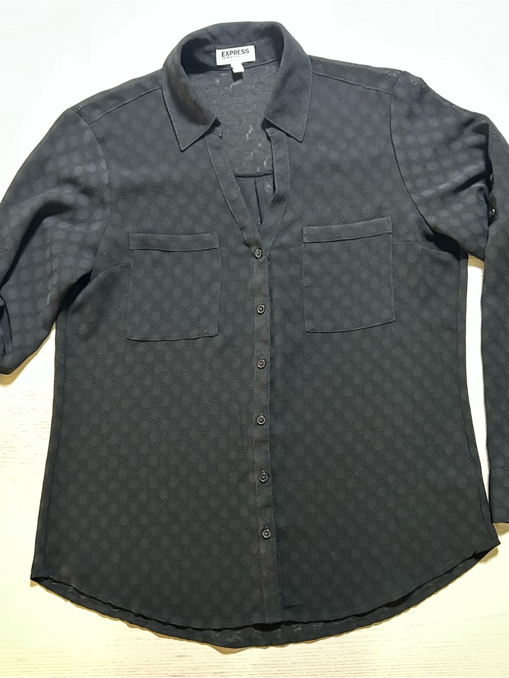 Express Black Sheer Dot-Texture Button Front Portofino Shirt
